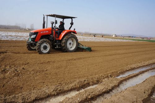 圖為平邑縣平邑街道農(nóng)民在用大型機(jī)械耕作用來播種土豆的土地。